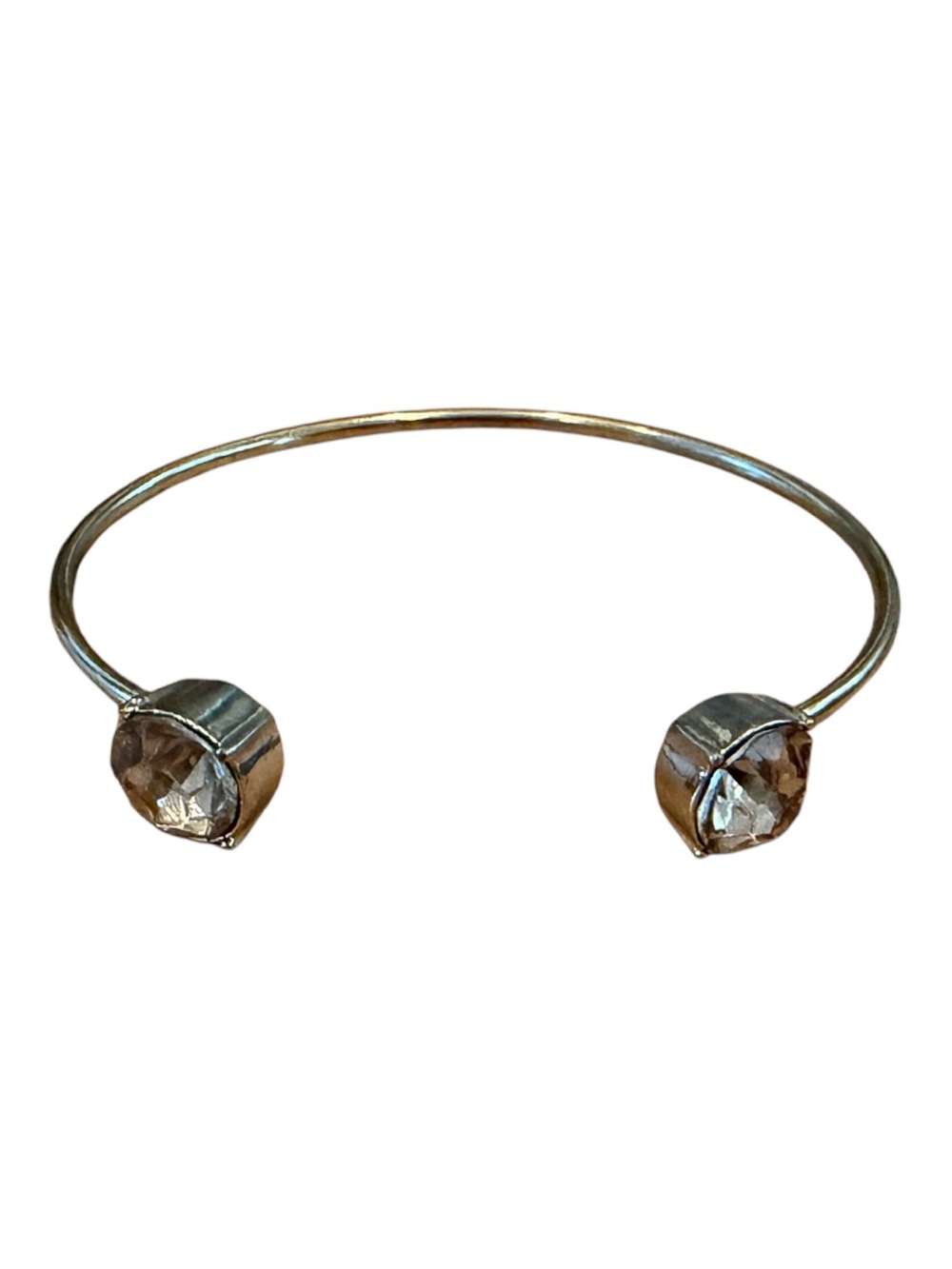 Open-Ended Silver Cuff bangle Bracelet with Clear Crystal Terminals